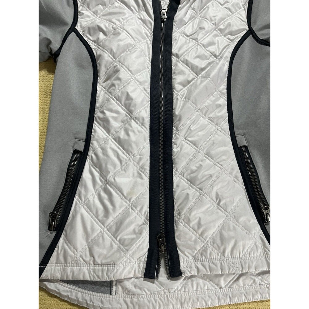 ATHLETA Jacket Womens S White Gray Aries Hooded Quilted Fleece Jacket Full Zip - Picture 5 of 8